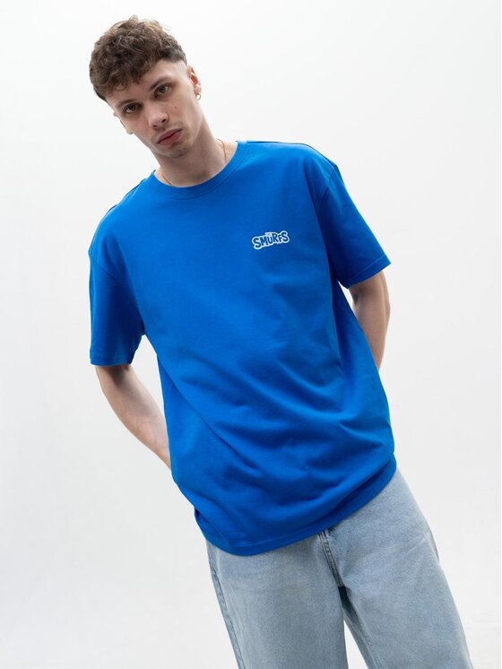 Smerfy Smerfy T-Shirt Szeroka Luźna Gargamel 128799 Niebieski Oversize
