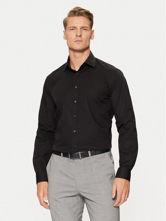Męska Koszula Calvin Klein, Rozmiar 39, Czarna, Poplin Stretch Regular Shirt K10K109509