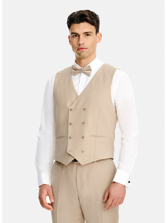 Pako Lorente Pako Lorente Kamizelka garniturowa P26SP-8G-002 Beżowy Slim Fit