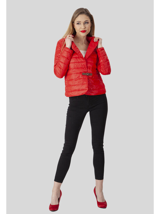 Perso Perso Kurtka przejściowa pikowana z klamerką Czerwony Slim Fit