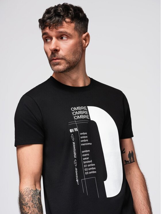 Ombre Ombre T-Shirt OM-TSPT-0166 Czarny Regular Fit