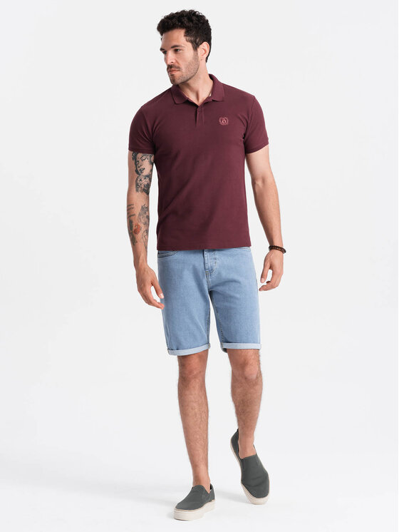 Ombre Ombre Polo OM-POBS-0100 Bordowy Regular Fit
