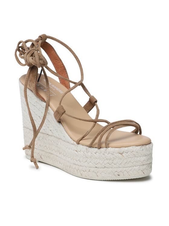 Manebi Manebi Espadrilles Soft Suede Lace-Up Wedge Espadrilles L 8.7 WA Barna