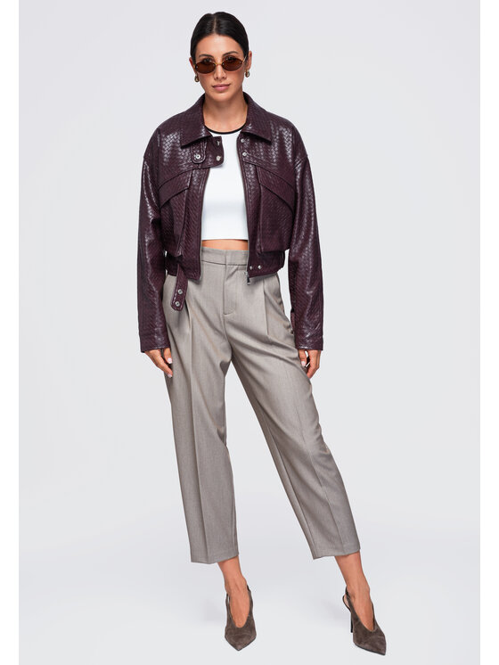 Ombre Ombre Kurtka przejściowa OW-JAFL-0148 Bordowy Relaxed Fit
