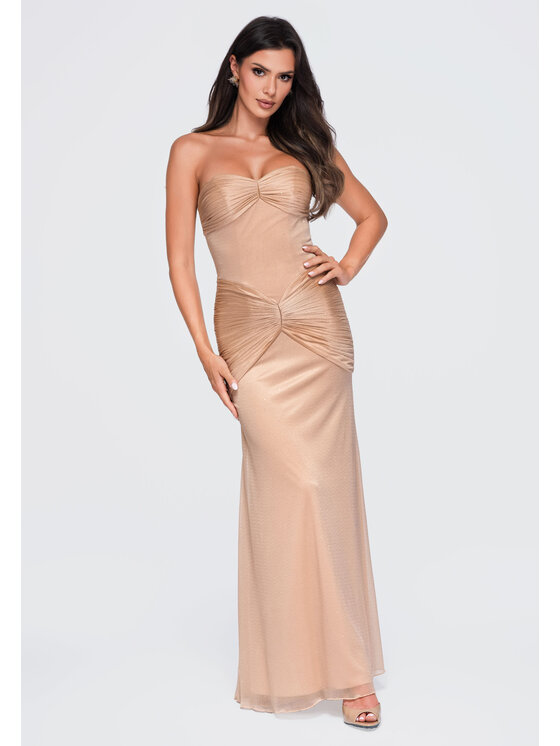 Ombre Ombre Sukienka wieczorowa LA-OM-DLR422 Beżowy Slim Fit