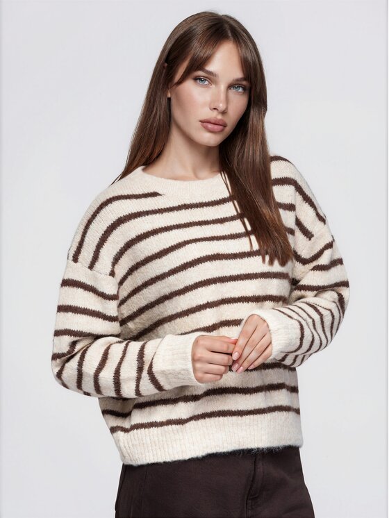 Ombre Ombre Sweter OW-SW-E0056 Beżowy Relaxed Fit