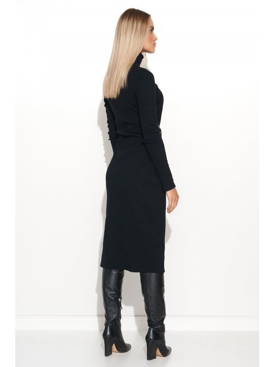 Makadamia Makadamia Sukienka dzianinowa M689 Czarny Shaped Fit