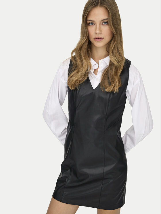 ONLY ONLY Dirbtinės odos suknelė Nelly 15360558 Juoda Slim Fit
