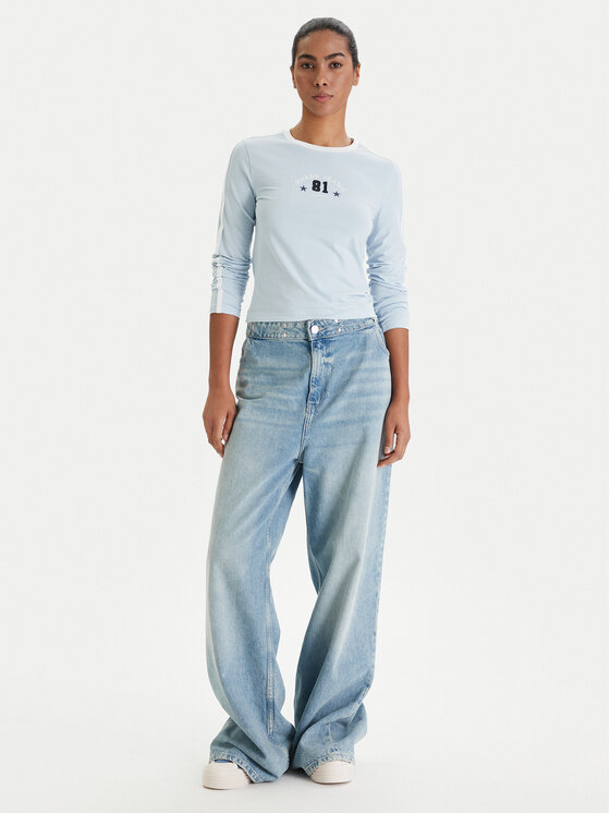 Guess Jeans Guess Jeans Блуза W6RI17 J1314 Светлосиньо Regular Fit