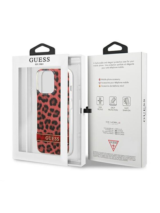 Guess Guess Etui na telefon Leopard Electro Stripe Czerwony