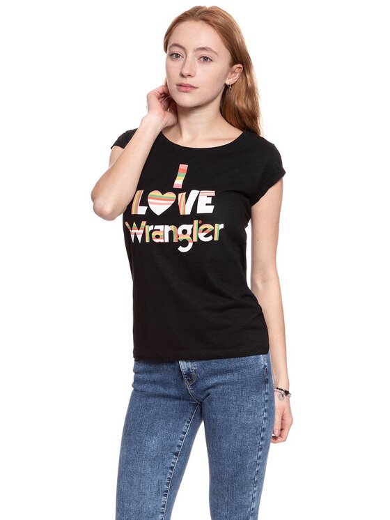 Wrangler Wrangler T-Shirt I LOVE TEE Czarny Regular Fit
