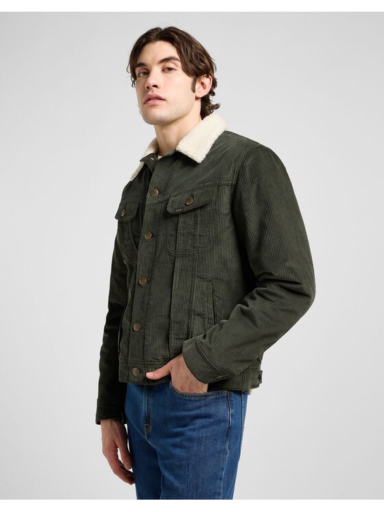 Lee Lee Kurtka jeansowa SHERPA JACKET Zielony Regular Fit