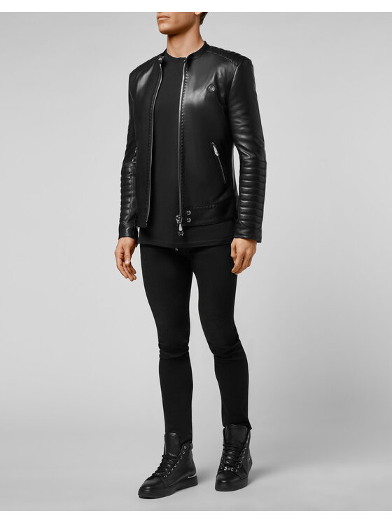 PHILIPP PLEIN PHILIPP PLEIN Giacca di pelle 5615 Nero Slim Fit