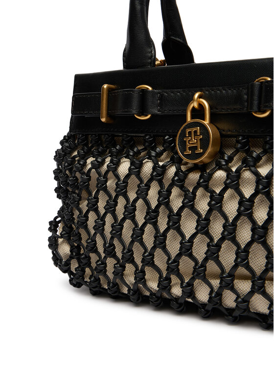 Tommy Hilfiger Tommy Hilfiger Torbica American Icon Mini Tote Macrame AW0AW18542 Crna