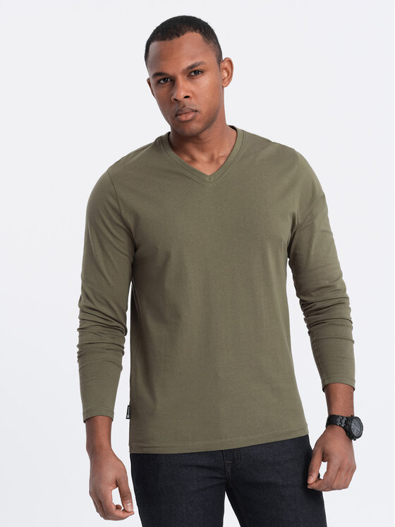 Ombre Ombre Longsleeve OM-LSBL-0108 Zielony Classic Fit