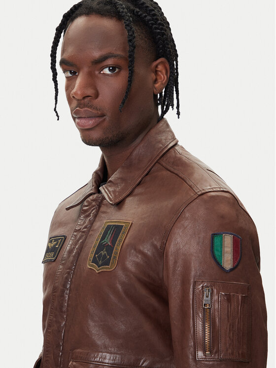 Aeronautica Militare Aeronautica Militare Kožená bunda 252PN0895U100839 Hnedá Regular Fit