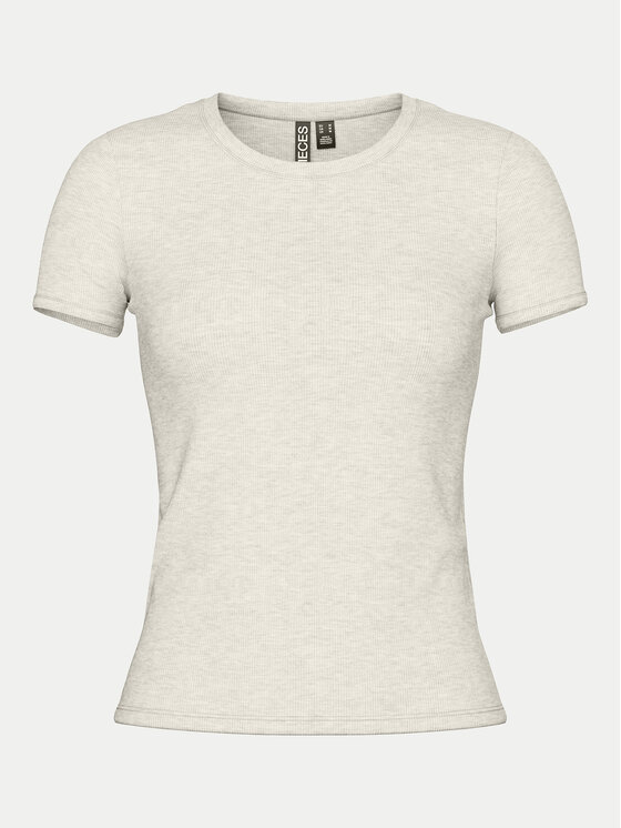 Pieces Pieces Тишърт May 17154483 Сив Slim Fit