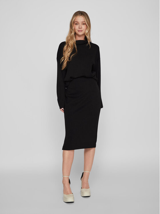 Vila Vila Φούστα midi 14088386 Μαύρο Relaxed Fit