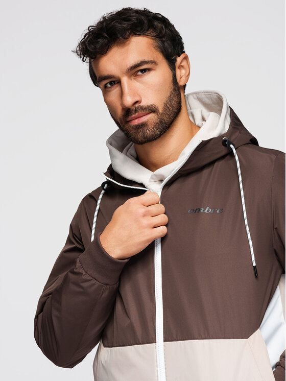 Ombre Ombre Wiatrówka OM-JANP-0242 Brązowy Regular Fit