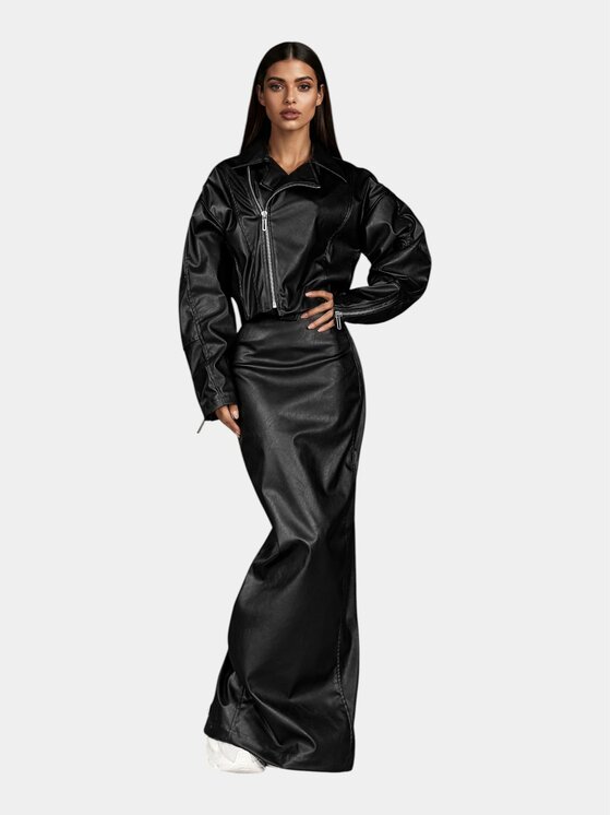 MADE BY SOCIETY MADE BY SOCIETY Spódnica maxi RIB-TECH Skirt - F27165 Czarny Basic Fit