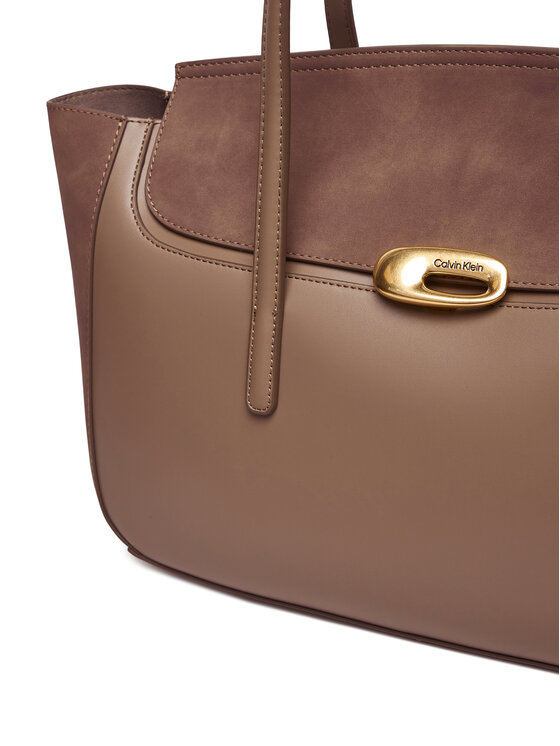 Calvin Klein Calvin Klein Kabelka Hardware Brushed Flap Tote Bag LV04F3336G Béžová