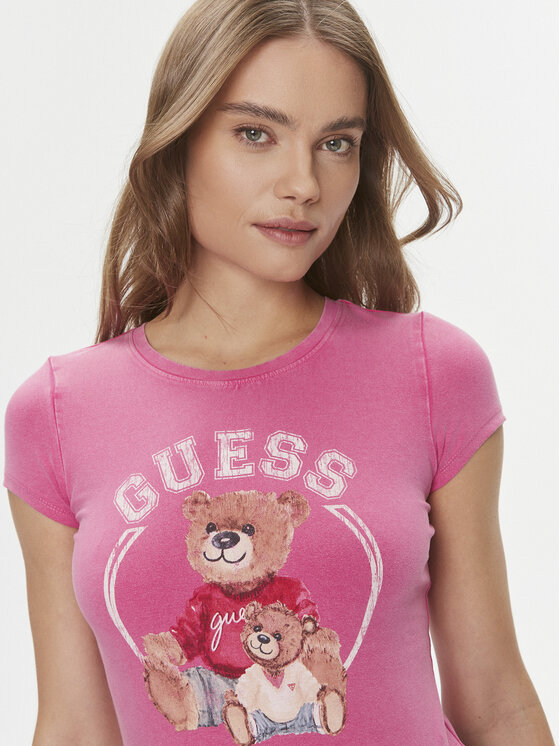 Guess Guess T-Shirt W4RI87 K49A1 Różowy Slim Fit