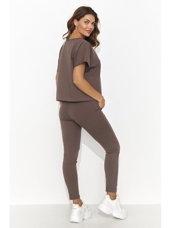 Numinou Numinou Komplet bluzka i spodnie NU472 Brązowy Comfortable Fit