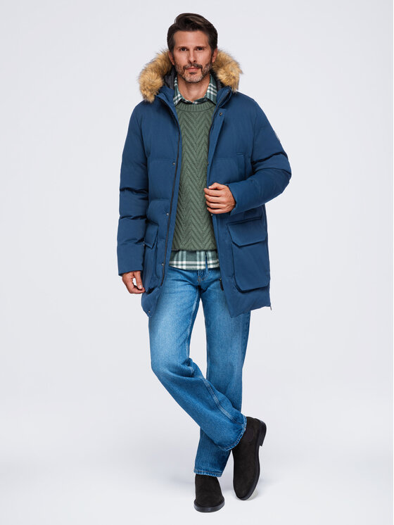 Ombre Ombre Parka OM-JALJ-0310 Granatowy Loose Fit