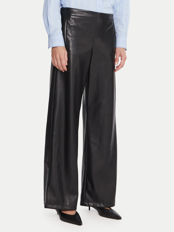 Marella Marella Kalhoty z imitace kůže Anello 2525786062 Černá Wide Leg