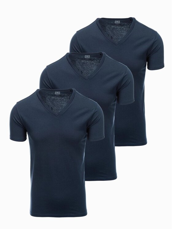 Ombre Ombre Komplet 3 t-shirtów OM-TSBS-0233 Granatowy Regular Fit