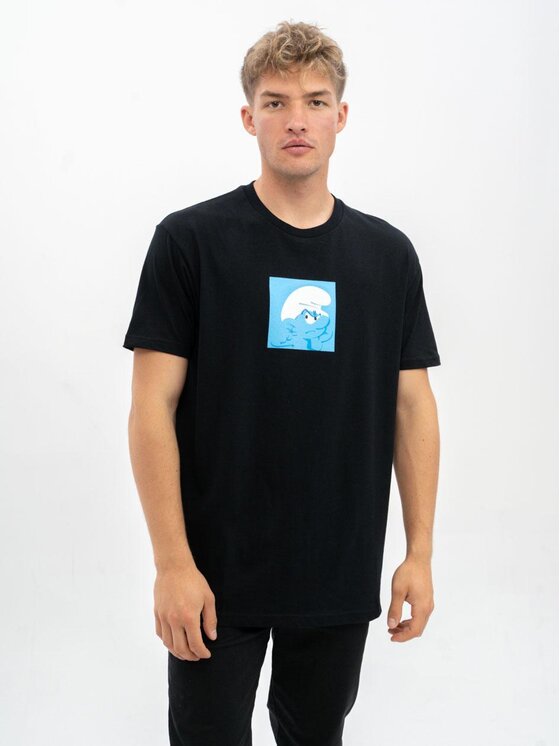 Smerfy Smerfy T-Shirt Koszulka Z Krótkim Rękawem Męska Czarna Smerfy Square XL Czarny Regular Fit