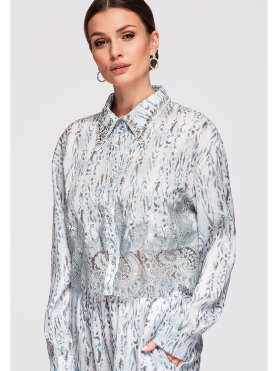 Ombre Ombre Koszula OW-SH-E0017 Niebieski Loose Fit