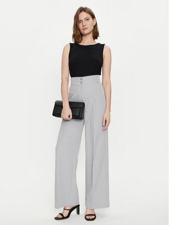 Maryley Maryley Hlače iz tkanine 24EB680/43LU Siva Wide Leg