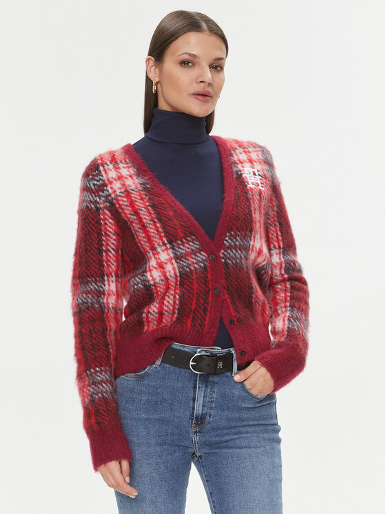 Tommy Hilfiger Kardigán Tartan WW0WW40129 Červená Regular Fit