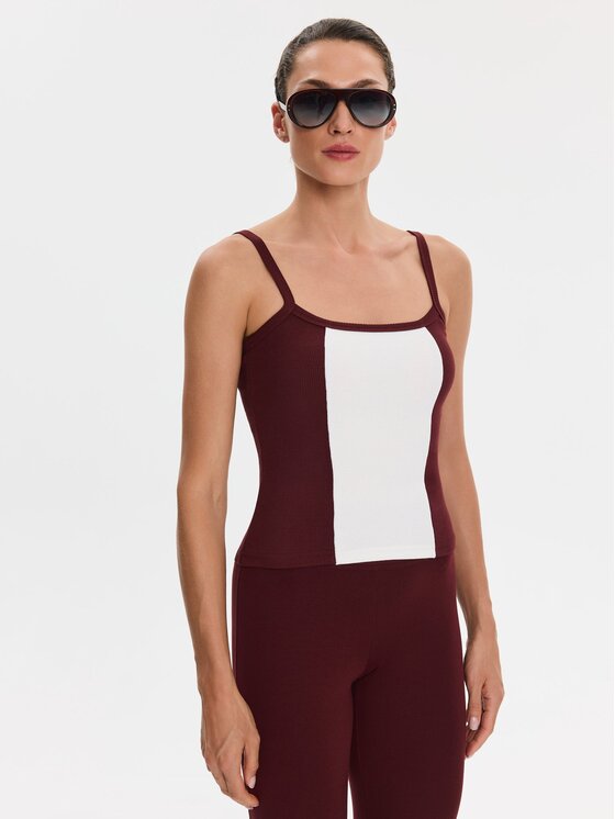 Nudyess Nudyess Top Alex z prążka Bordowy Slim Fit