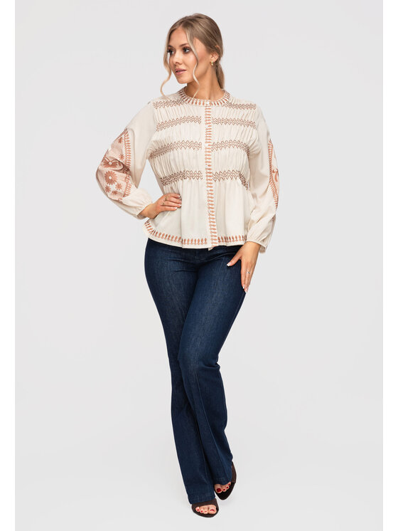 Ombre Ombre Koszula OW-SH-E0040 Beżowy Loose Fit