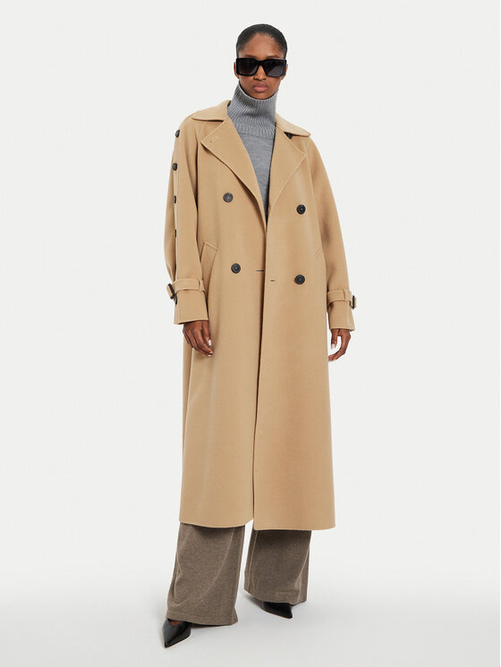 Weekend Max Mara Vlnený kabát Natale 2425016021 Béžová Regular Fit