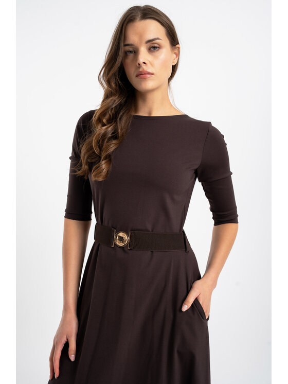 CLICK CLICK Sukienka dzianinowa 60-6046 Brązowy Regular Fit
