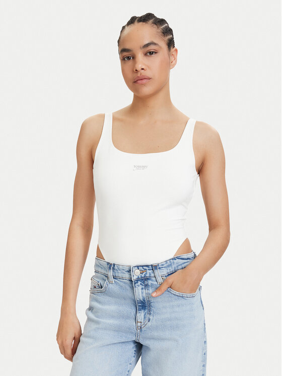 Tommy Jeans Body Metallic Logo DW0DW22311 Alb Slim Fit