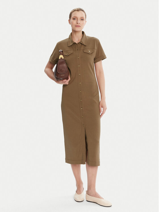 Tommy Hilfiger Tommy Hilfiger Рокля тип риза Gold Button WW0WW44617 Кафяв Regular Fit