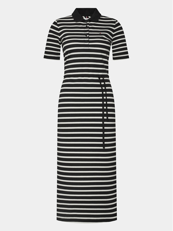 Tommy Hilfiger Kleid fur den Alltag Reg Breton Midi Polo Dress Ss WW0WW42030 Schwarz Regular Fit Modivo