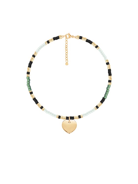Lilou Lilou Náramok Miyuki z sercem i zielonymi/czarnymi koralikami, pozłacana Zlatá