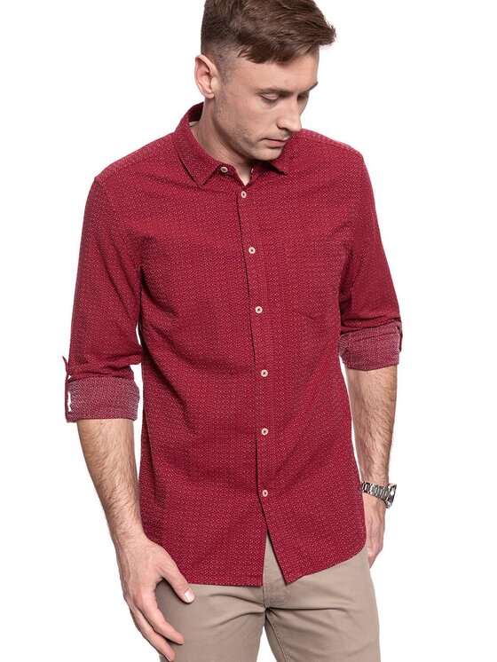 Mustang Mustang Camicia CLEMENS DOBBY Rosso Regular Fit