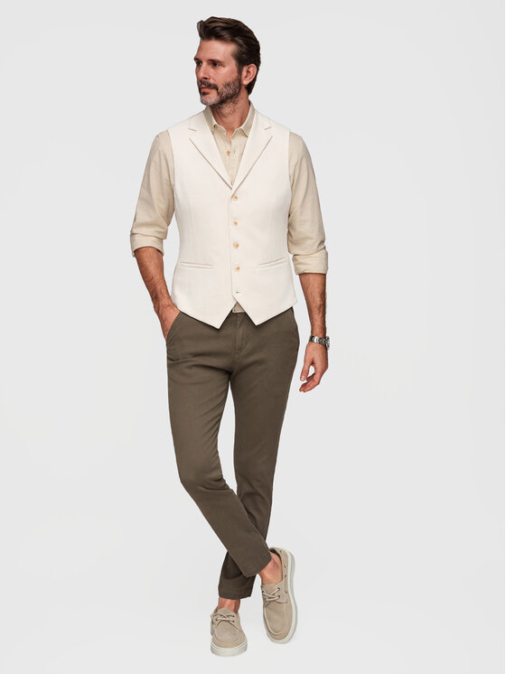 Ombre Ombre Kamizelka V66 Beżowy Slim Fit