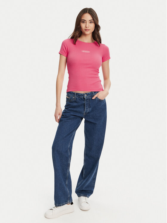 Guess Jeans Guess Jeans Тишърт W5YP37 KA0H1 Розов Slim Fit