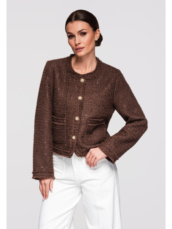 Ombre Ombre Marynarka OW-BLZB-0105 Brązowy Regular Fit