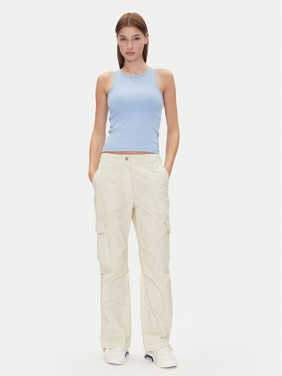 Tommy Jeans Tommy Jeans Hlače iz tkanine Tjw Cargo Relaxed Straight DW0DW20350 Bež Relaxed Fit