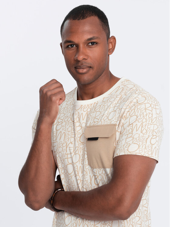 Ombre Ombre T-Shirt OM-TSFP-0188 Béžová Regular Fit