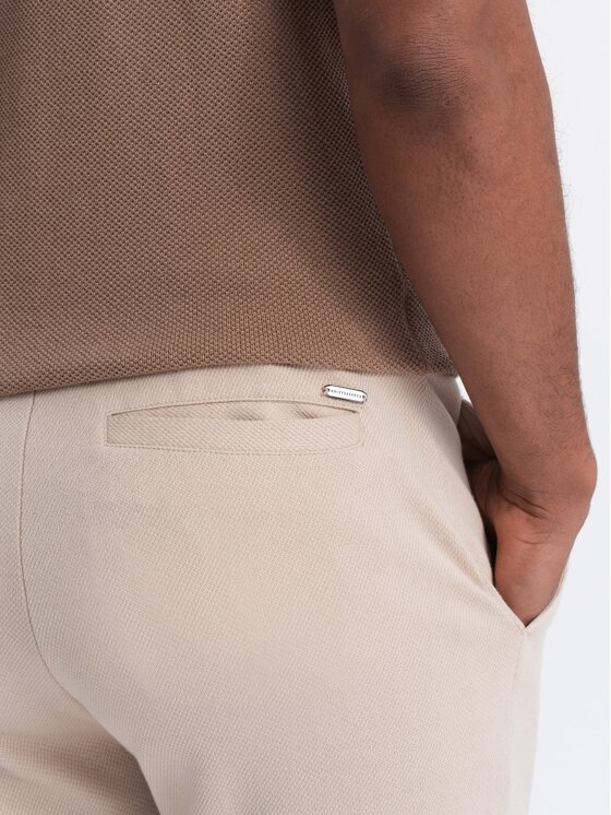 Ombre Ombre Úpletové kalhoty OM-PACP-0168 Béžová Carrot Fit