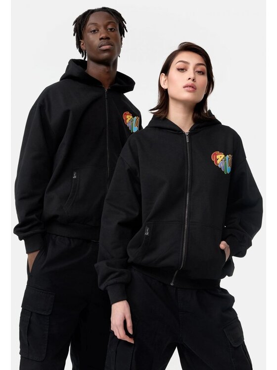 Karl Kani Karl Kani Felpa WOVEN SIGNATURE KANI LIFE OS FULL ZIP HOODIE Nero Regular Fit